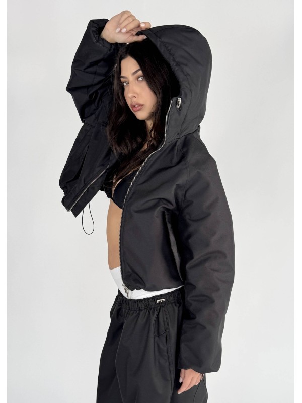 Krótka kurtka hoodie bomber czarna