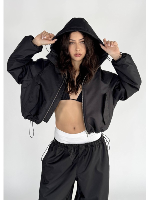 Krótka kurtka hoodie bomber czarna