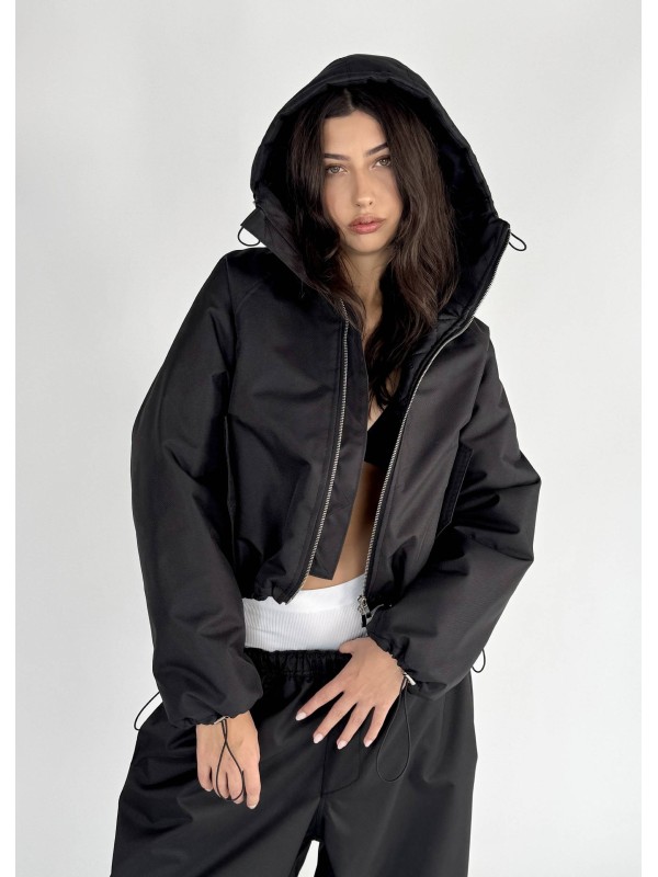 Krótka kurtka hoodie bomber czarna
