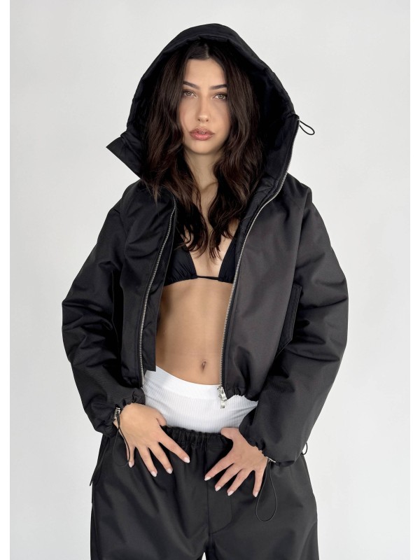 Krótka kurtka hoodie bomber czarna