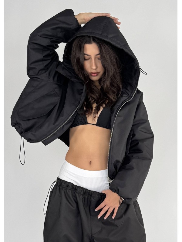 Krótka kurtka hoodie bomber czarna