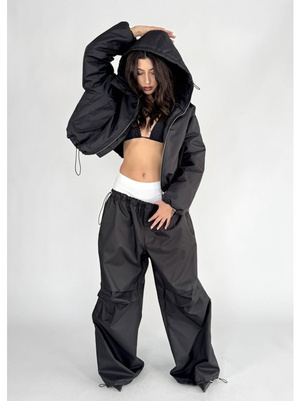 Krótka kurtka hoodie bomber czarna