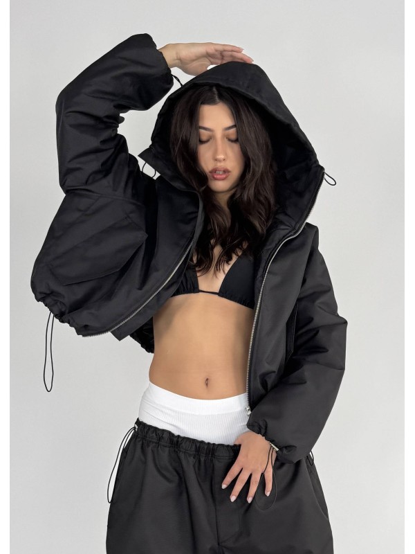 Krótka kurtka hoodie bomber czarna