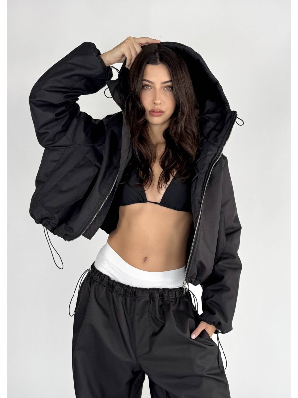 Krótka kurtka hoodie bomber czarna