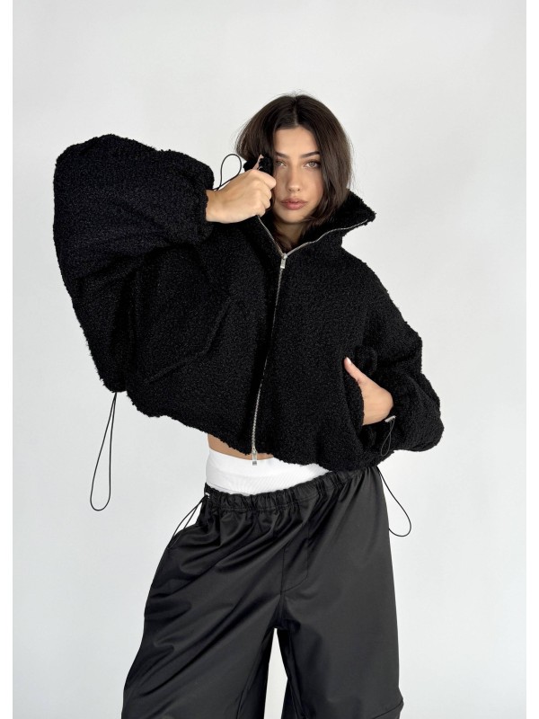 shorty teddy bomber jacket in black