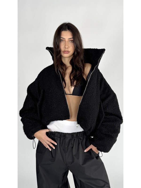 Krótka kurtka typu bomber teddy black