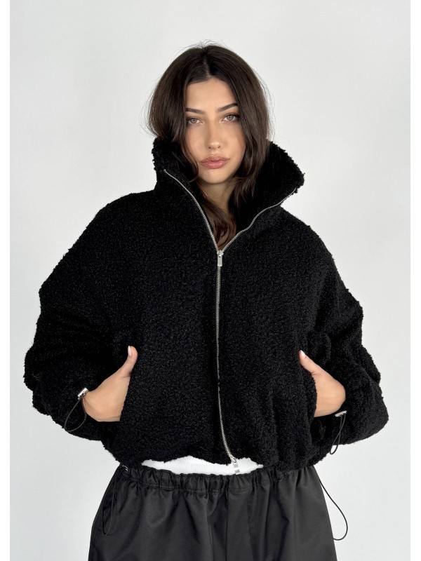 shorty teddy bomber jacket in black