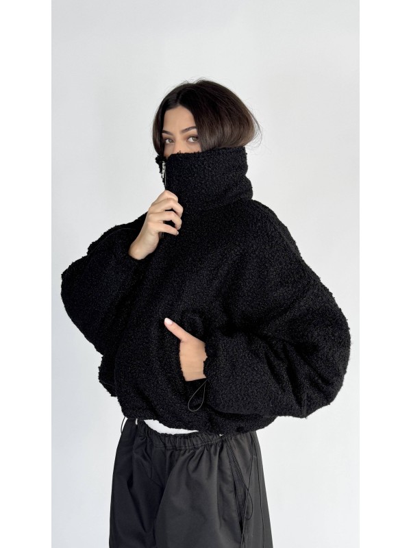 shorty teddy bomber jacket in black