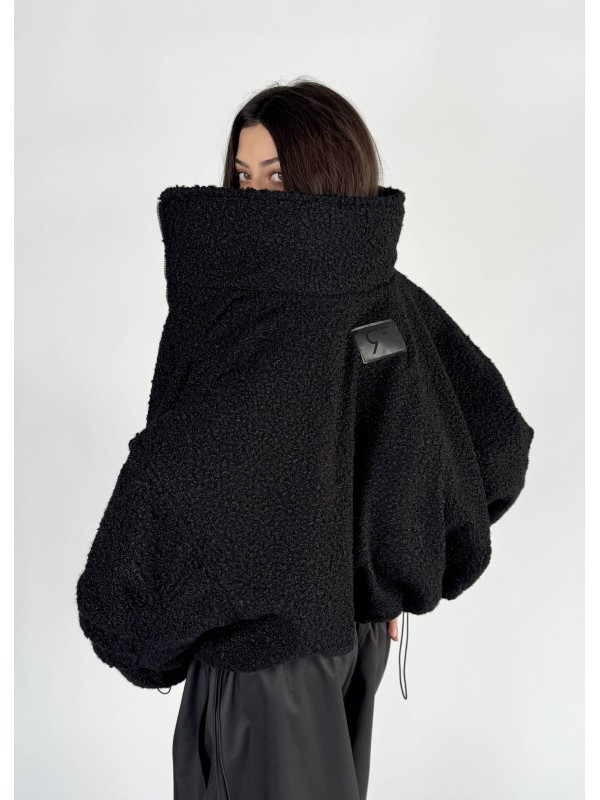 shorty teddy bomber jacket in black