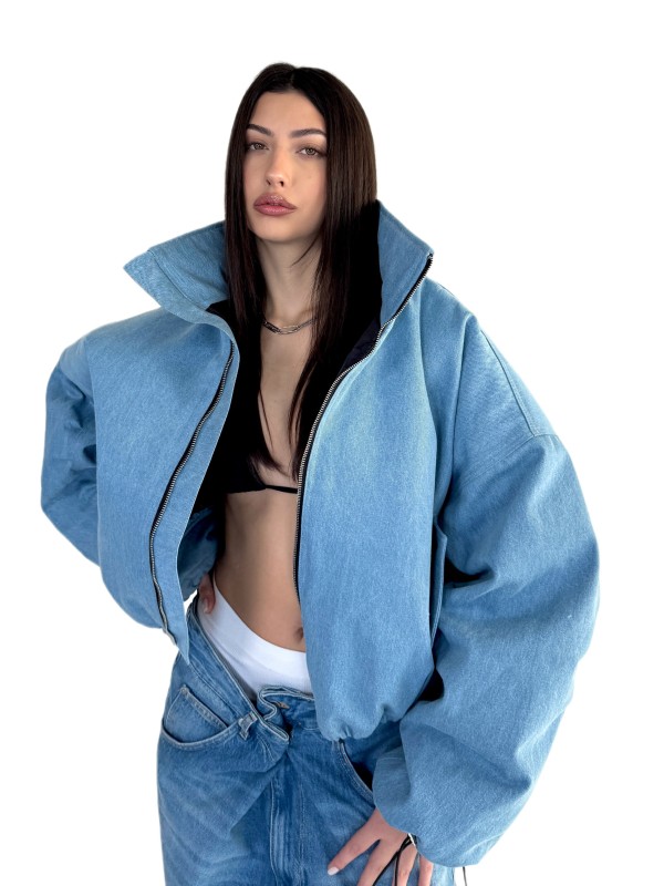 Krótka kurtka bomber denim light blue