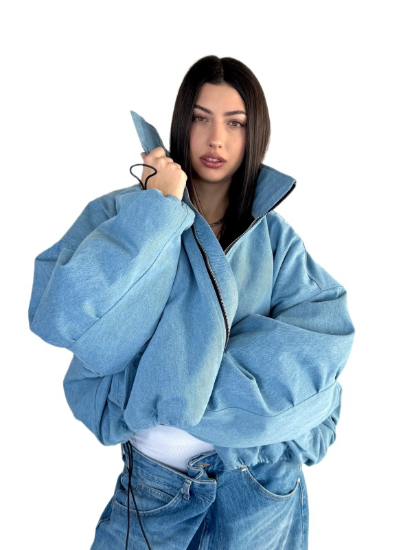Krótka kurtka bomber denim light blue