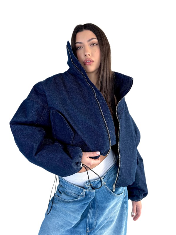 shorty denim bomber in dark blue