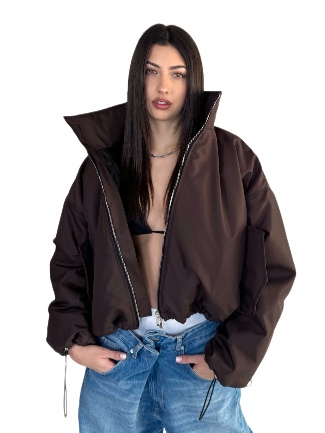 Krótka kurtka typu bomber praline