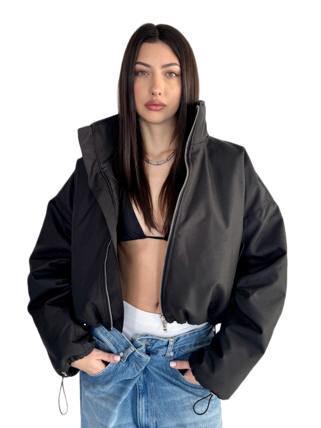 Krótka kurtka typu bomber czarna