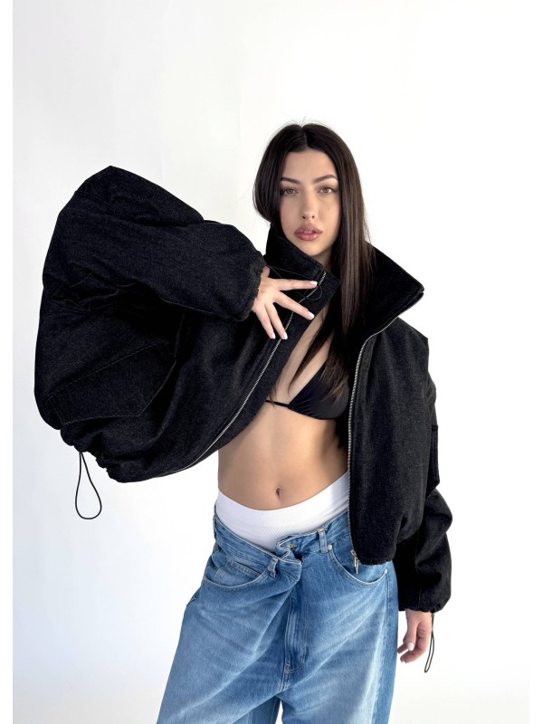 Krótka kurtka bomber denim washed black