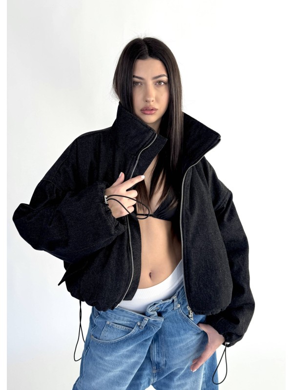 Krótka kurtka bomber denim washed black