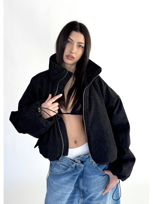Krótka kurtka bomber denim washed black