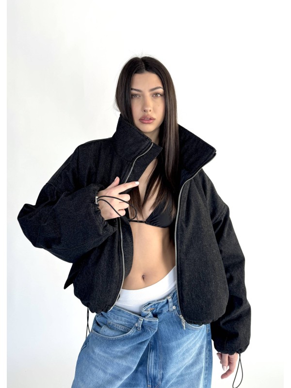 Krótka kurtka bomber denim washed black