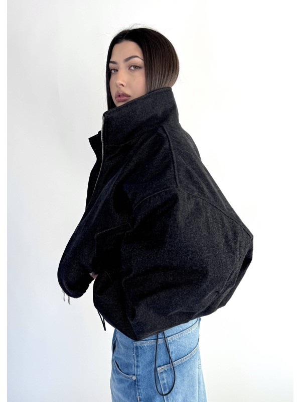 Krótka kurtka bomber denim washed black