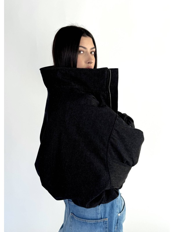 Krótka kurtka bomber denim washed black