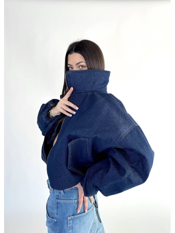 shorty denim bomber in dark blue