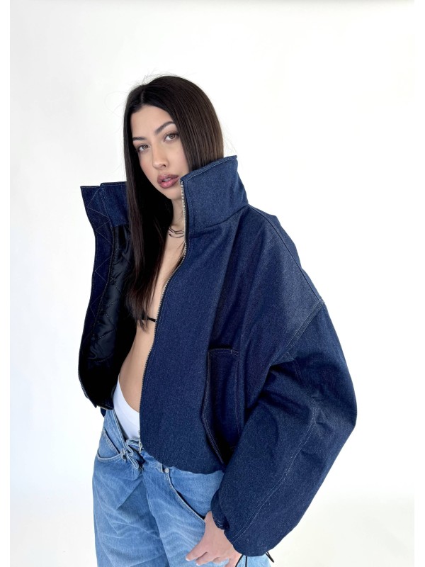 Krótka kurtka bomber denim dark blue