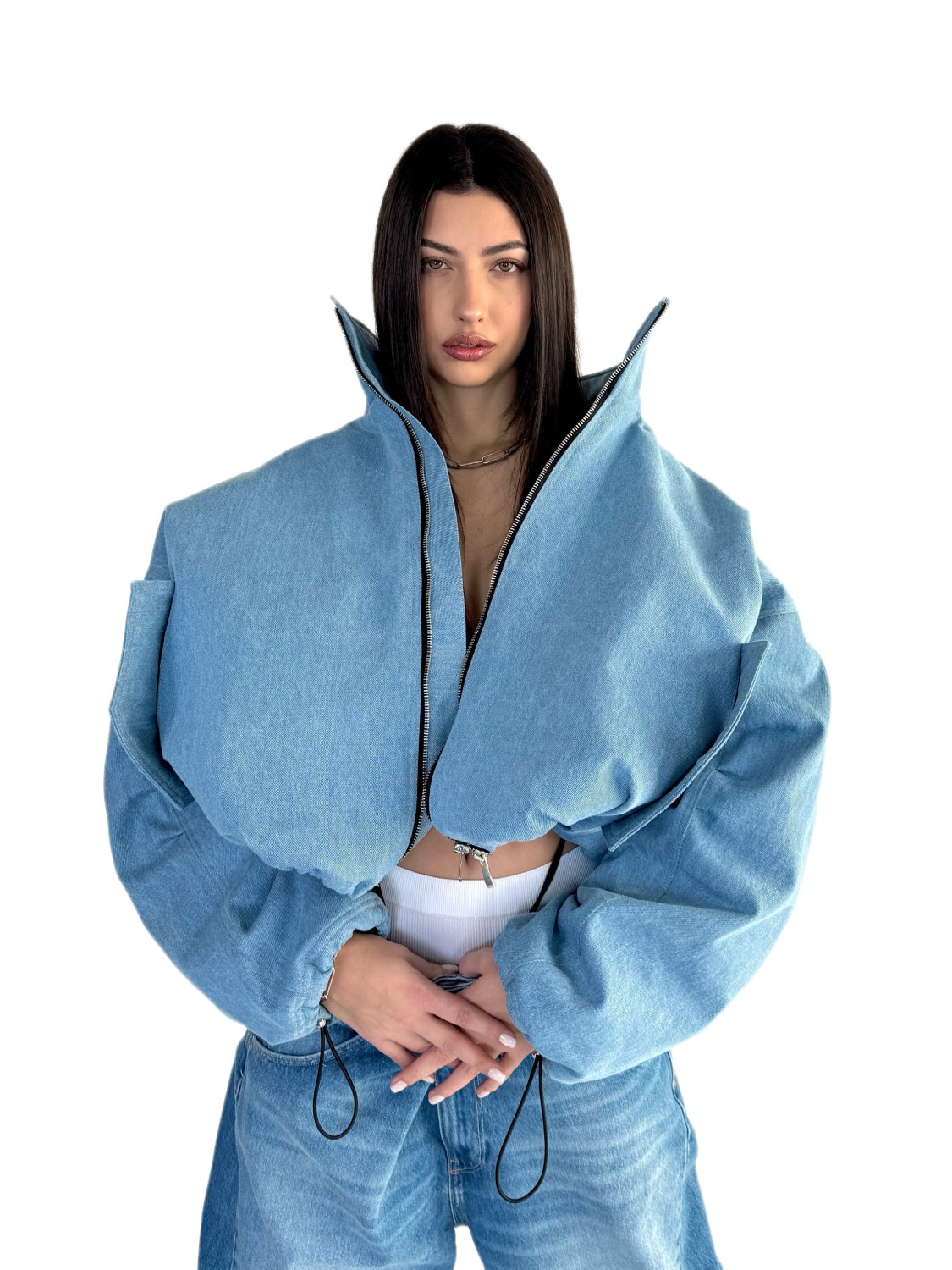 Krótka kurtka bomber denim light blue