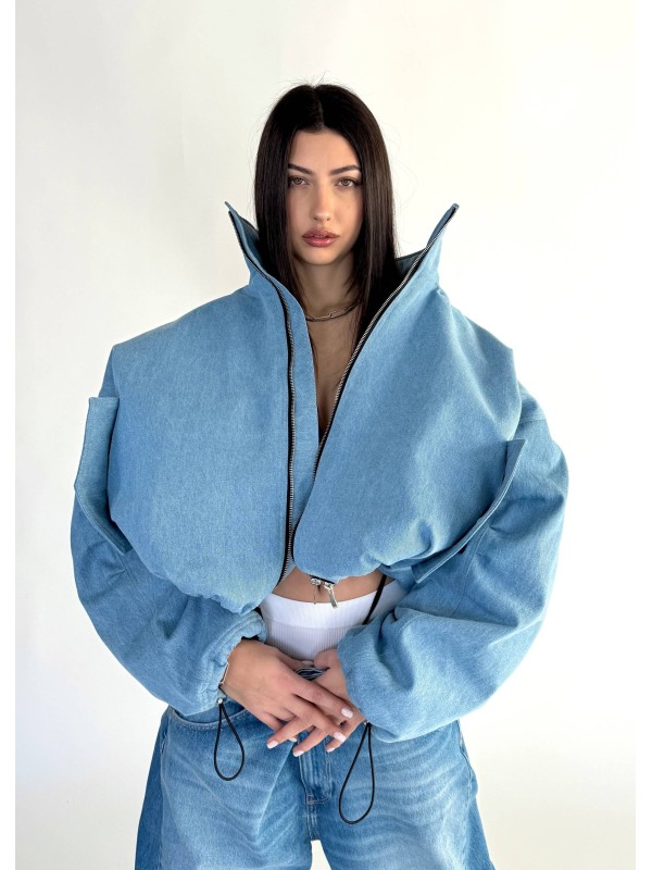 Krótka kurtka bomber denim light blue