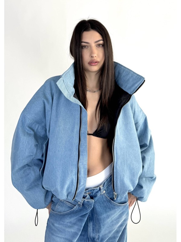 Krótka kurtka bomber denim light blue