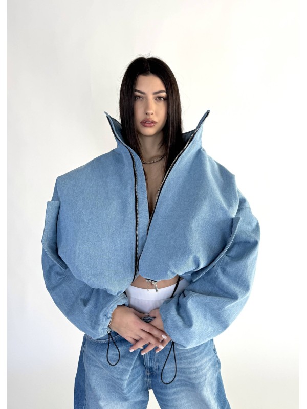 Krótka kurtka bomber denim light blue