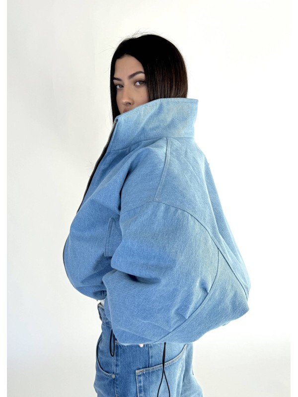 Krótka kurtka bomber denim light blue