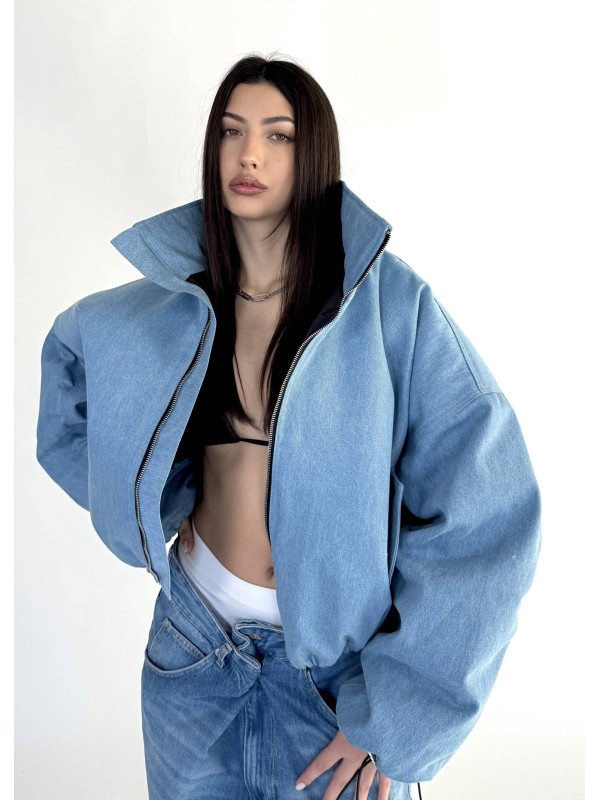Krótka kurtka bomber denim light blue
