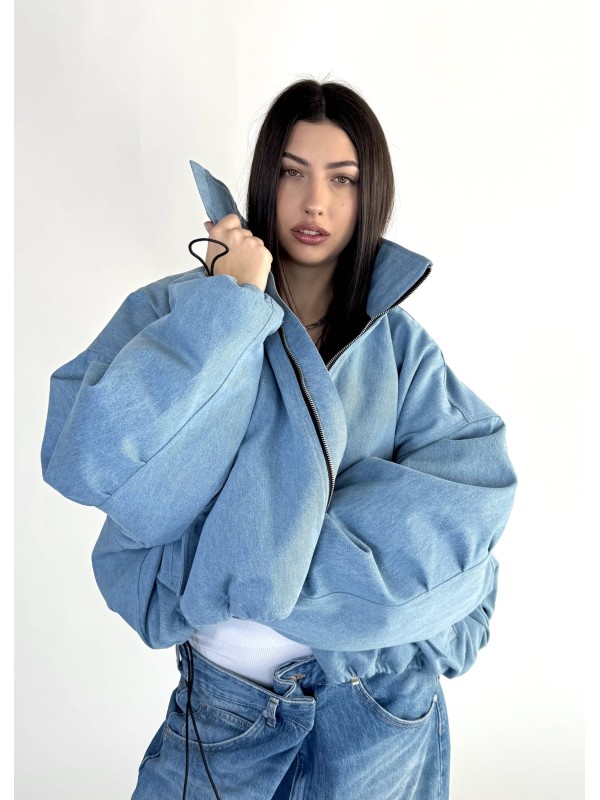 Krótka kurtka bomber denim light blue