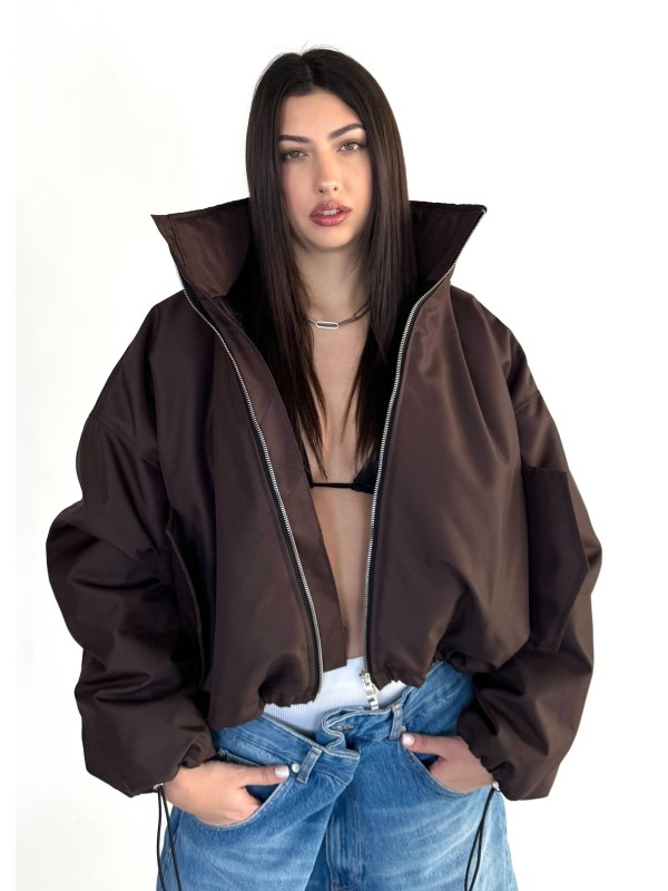 Krótka kurtka typu bomber praline