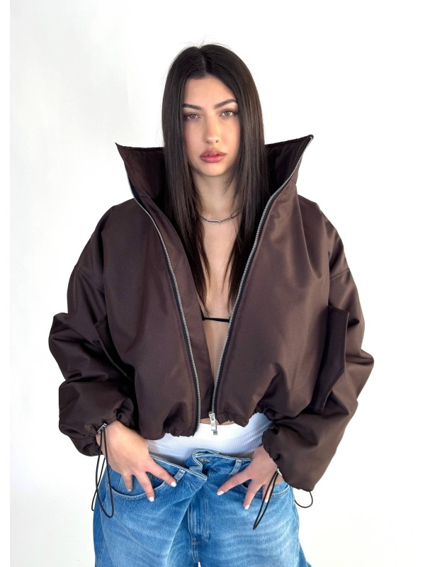 Krótka kurtka typu bomber praline