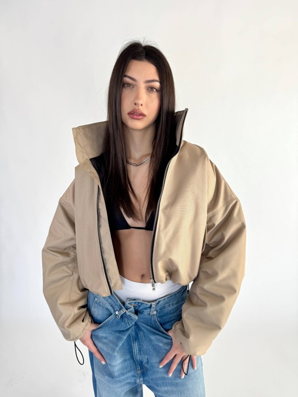 Krótka kurtka typu bomber mocca