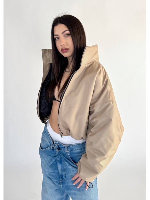 Krótka kurtka typu bomber mocca