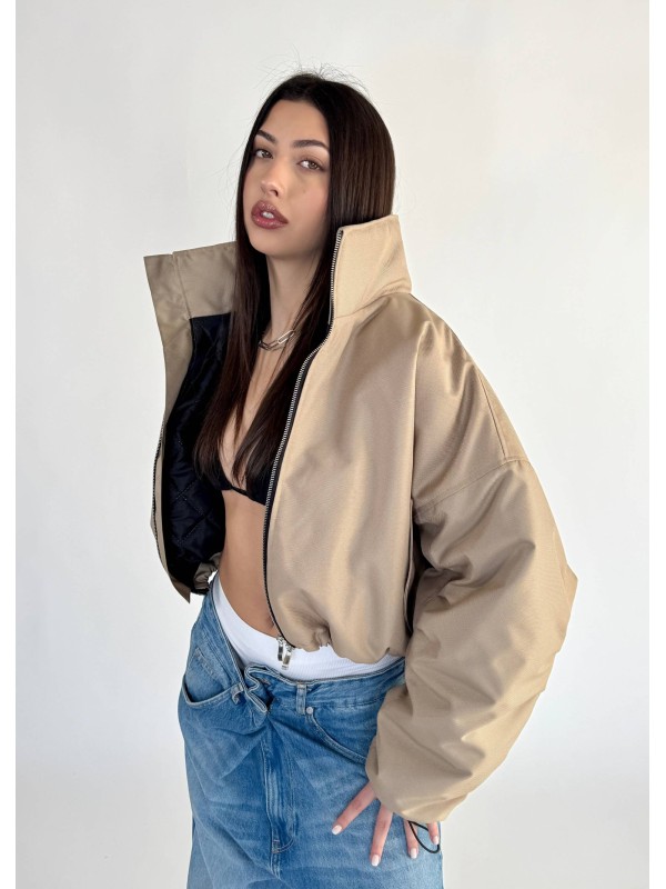 Krótka kurtka typu bomber mocca