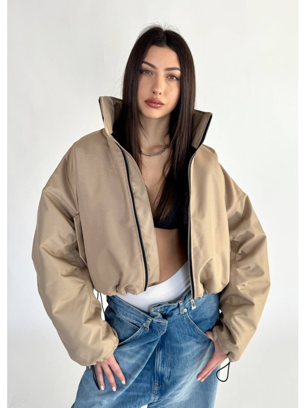 Krótka kurtka typu bomber mocca