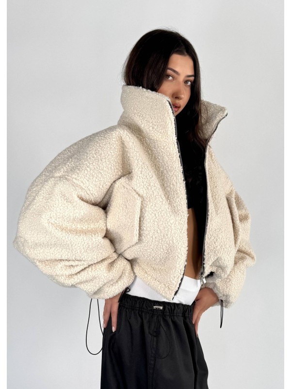 shorty teddy bomber jacket in mocca