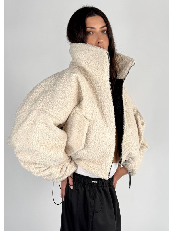 Krótka kurtka typu bomber teddy mocca