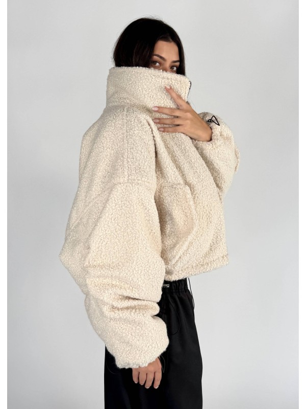 shorty teddy bomber jacket in mocca