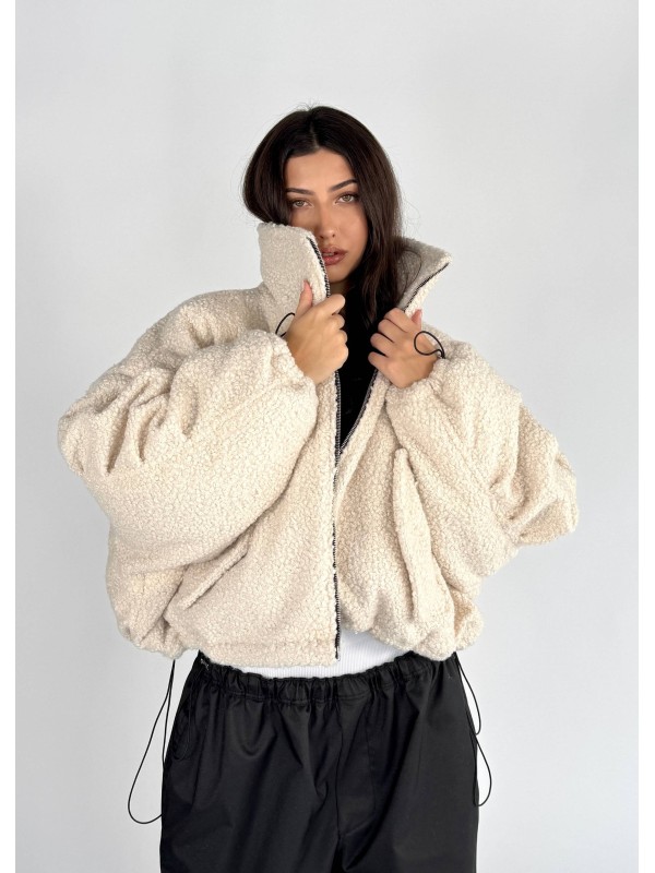 shorty teddy bomber jacket in mocca