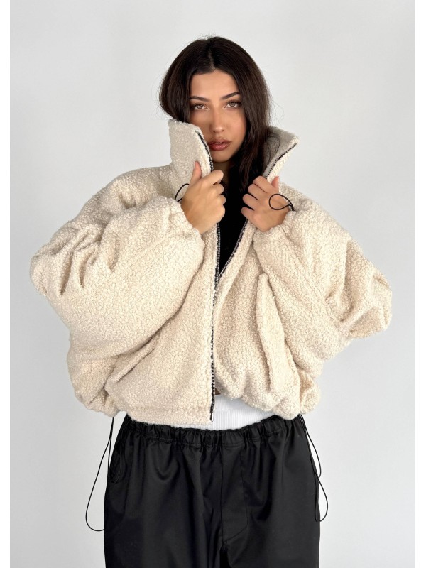 Krótka kurtka typu bomber teddy mocca