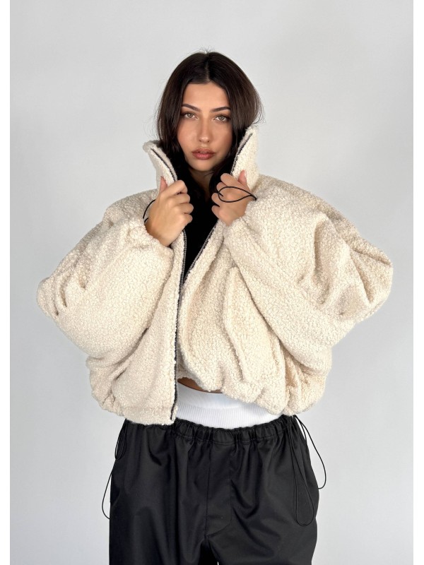shorty teddy bomber jacket in mocca