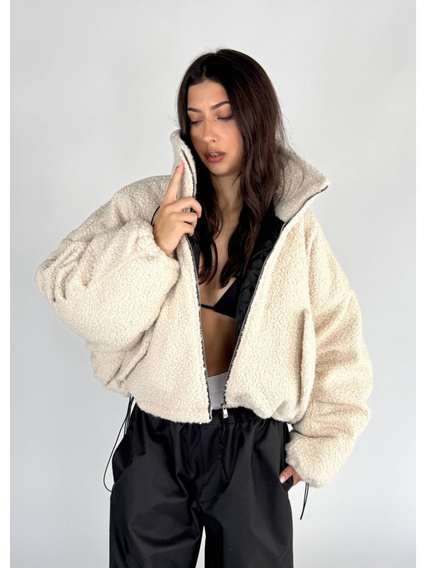 Krótka kurtka typu bomber teddy mocca