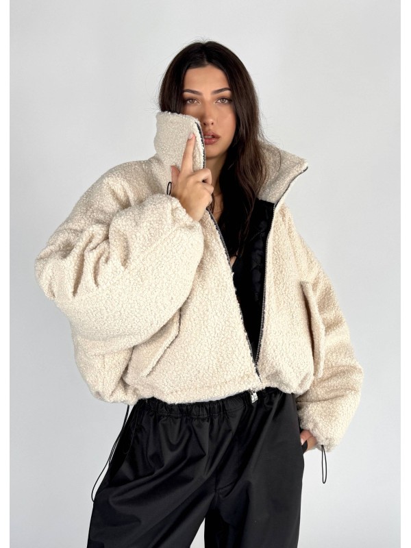 shorty teddy bomber jacket in mocca