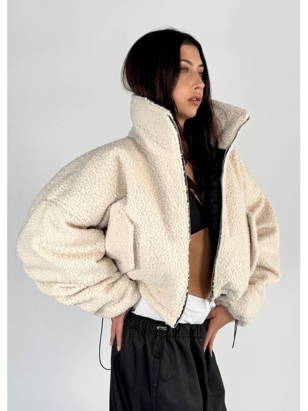 Krótka kurtka typu bomber teddy mocca