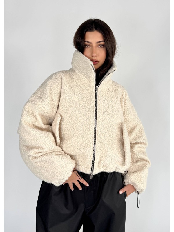 shorty teddy bomber jacket in mocca