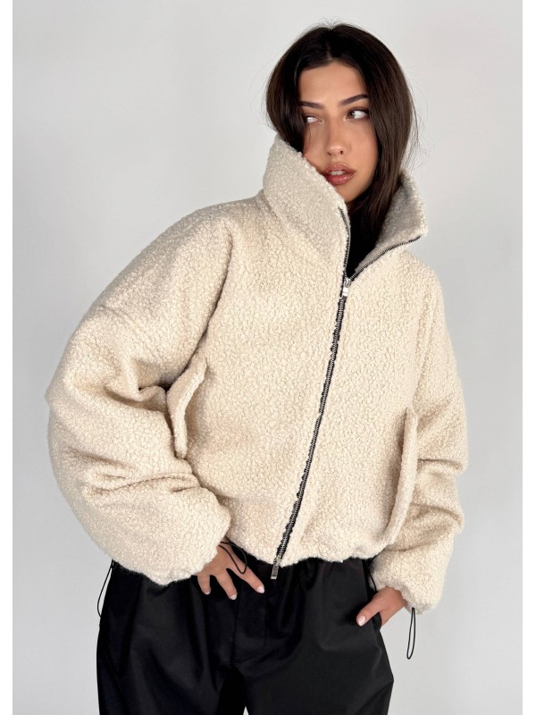 Krótka kurtka typu bomber teddy mocca